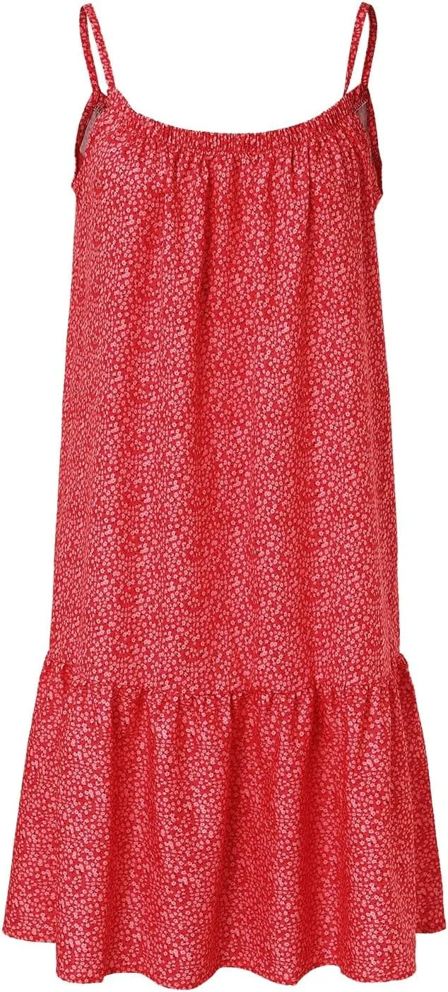 Sundresses for Women 2024 Floral Print Spaghetti Strap Casual Midi Dress Loose Flowy Boho Beach Dress Summer Dresses