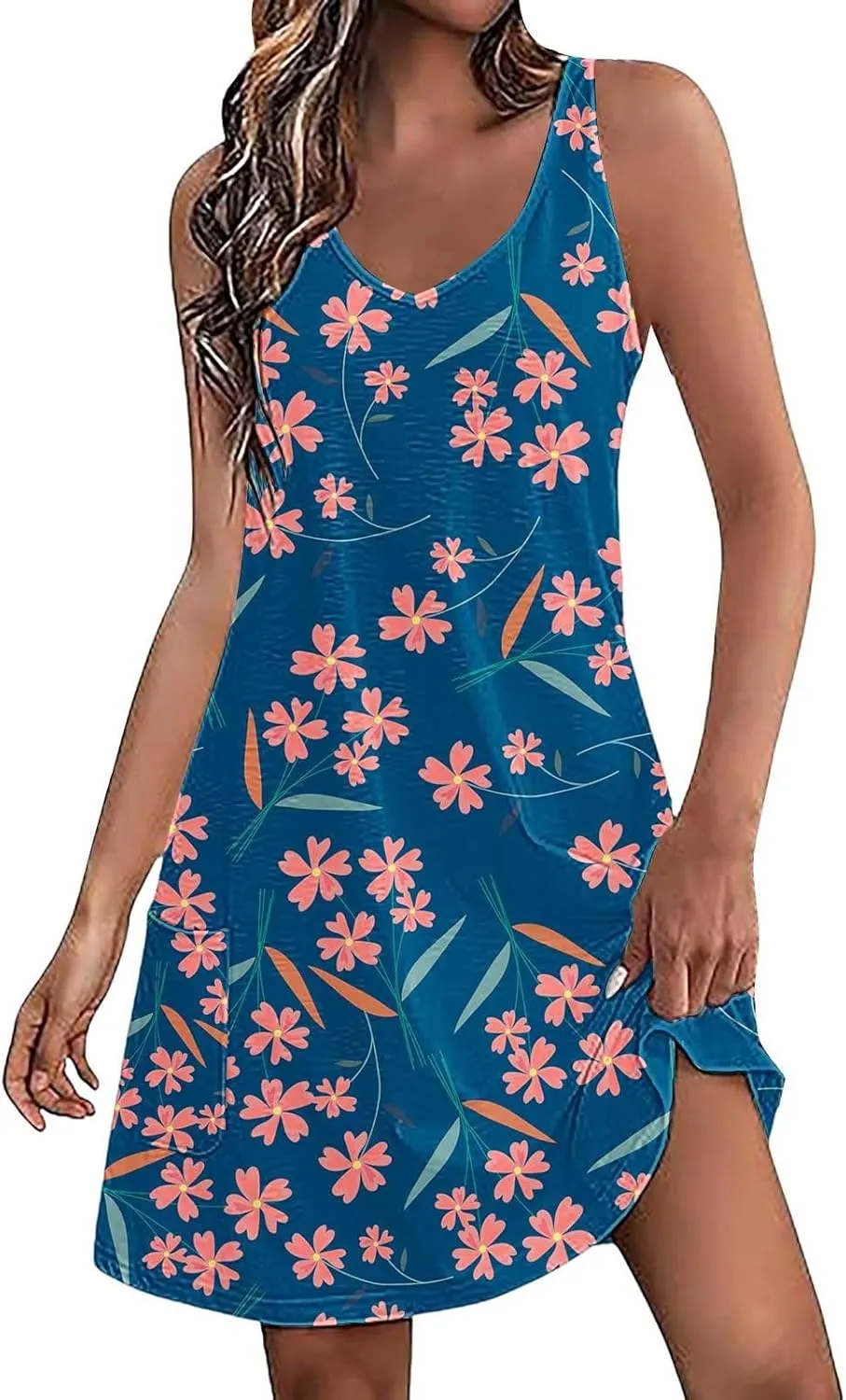 Sundresses for Women Summer Casual V Neck Sleeveless Sun Dresses Boho Tank Dress 4th of July Patriotic Beach Dresses
