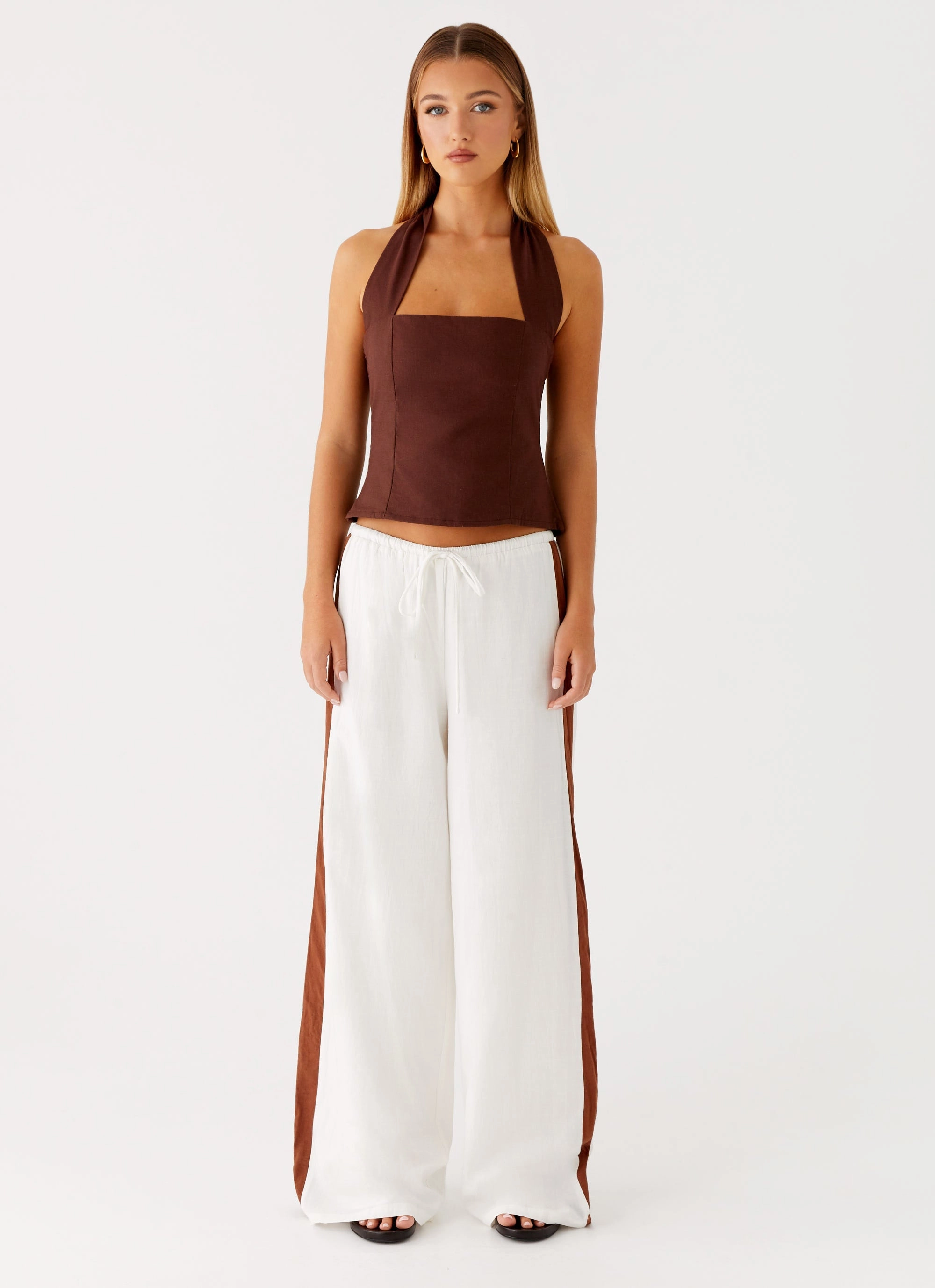 Sunflare Linen Halter Top - Chocolate V-neck Blouse ThermalInsulation