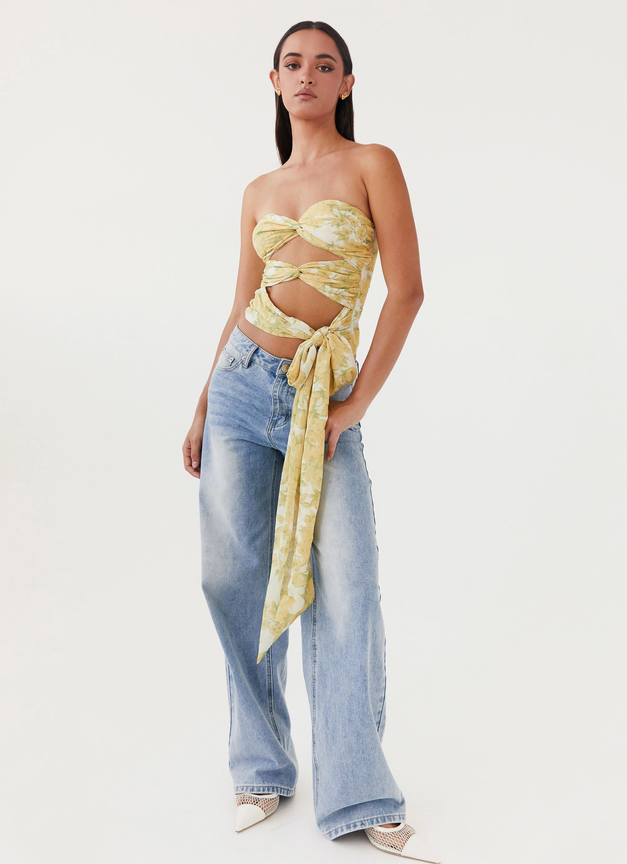 Sunlight Cascade Top - Daffodil Wrinkle Resistant Finish Interlock Weave