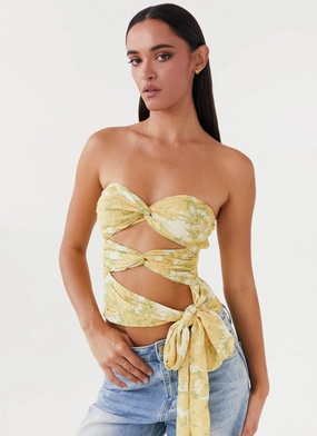 Sunlight Cascade Top - Daffodil Curved Hemline Sunlight Cascade Top - Daffodil Formal Blouse FlexibleCollar
