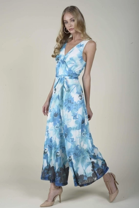 Sunny Wide Leg Jumpsuit - Teal Bloom BambooFiber Sunny Wide Leg Jumpsuit - Teal Bloom QuickDrying AntiPillTreatment