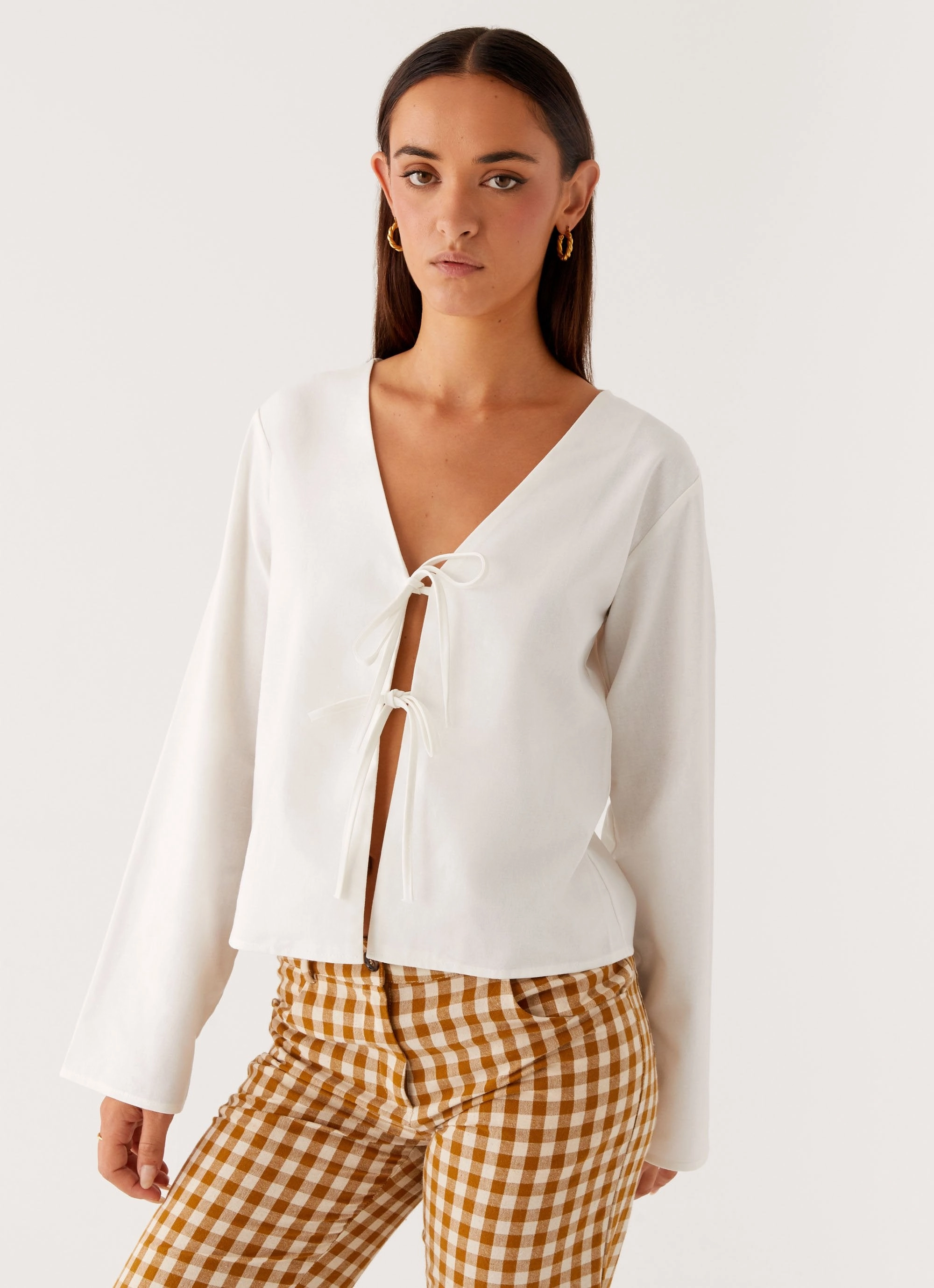 Water Repellent Finish Isabelle Tie Front Top - White