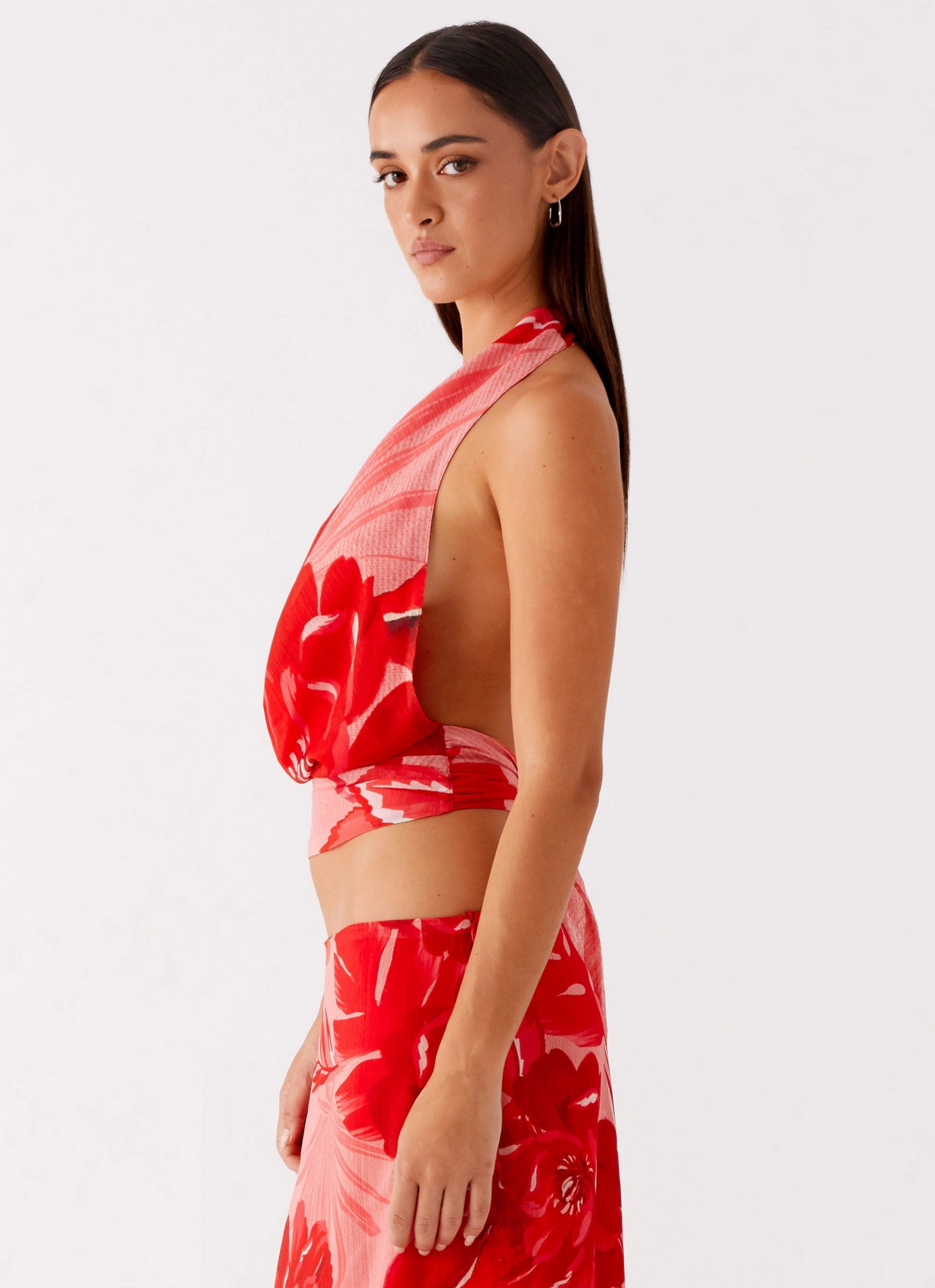 Soren Halter Top - Sicily Sunsets Print Crossback Strap Wrinkle Resistant Finish