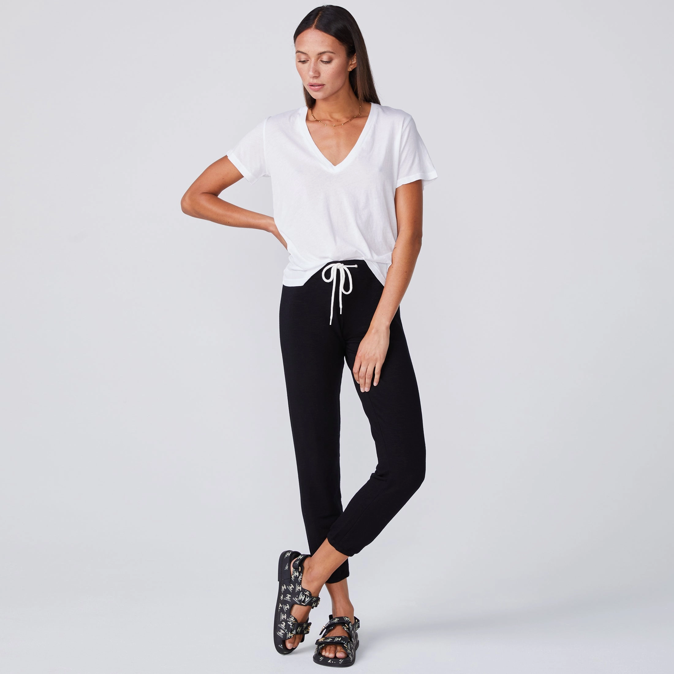 RollUpCuff Super Fine Jersey Fitted V Neck Tee