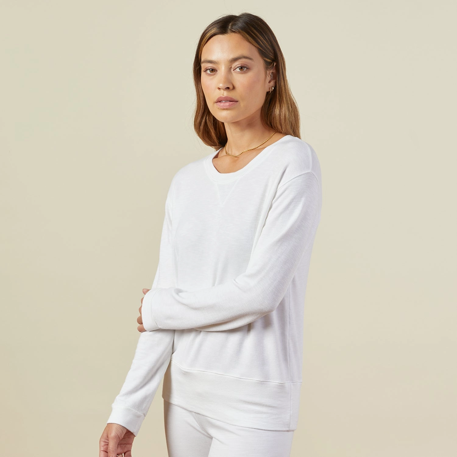 RibbedNeckline Supersoft Crew Neck Sweatshirt