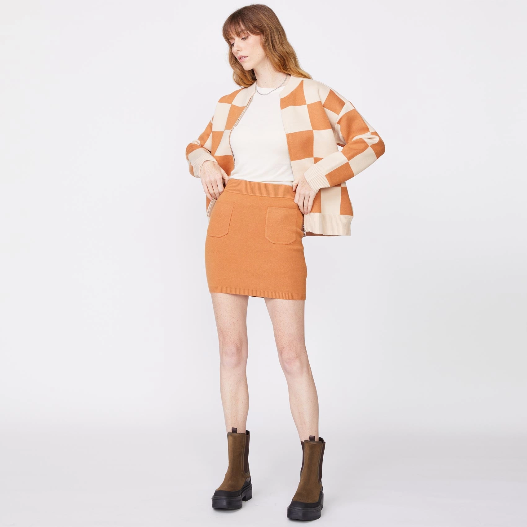 Supersoft Sweater Knit Checkered Bomber Anti Static Weave Technology