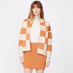 Supersoft Sweater Knit Checkered Bomber Fashionable Performance Supersoft Sweater Knit Checkered Bomber QuickRelease