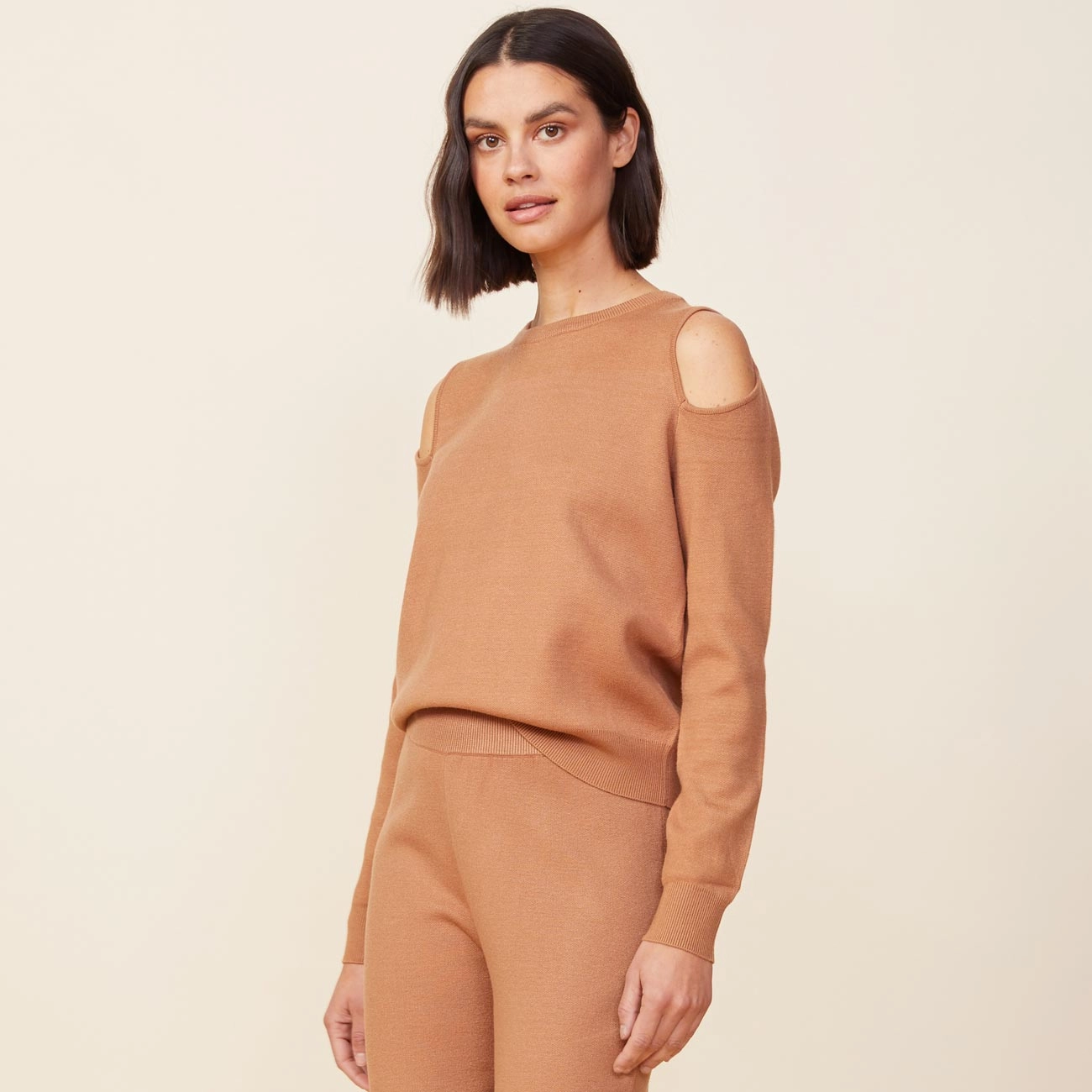 Supersoft Sweater Knit Cut Out Sweatshirt WrinkleResistant Cloth High Collar Design