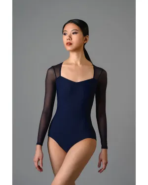 Supertone Couture Collection Megan Sweetheart Neck Mesh Long Sleeve Leotard - Womens