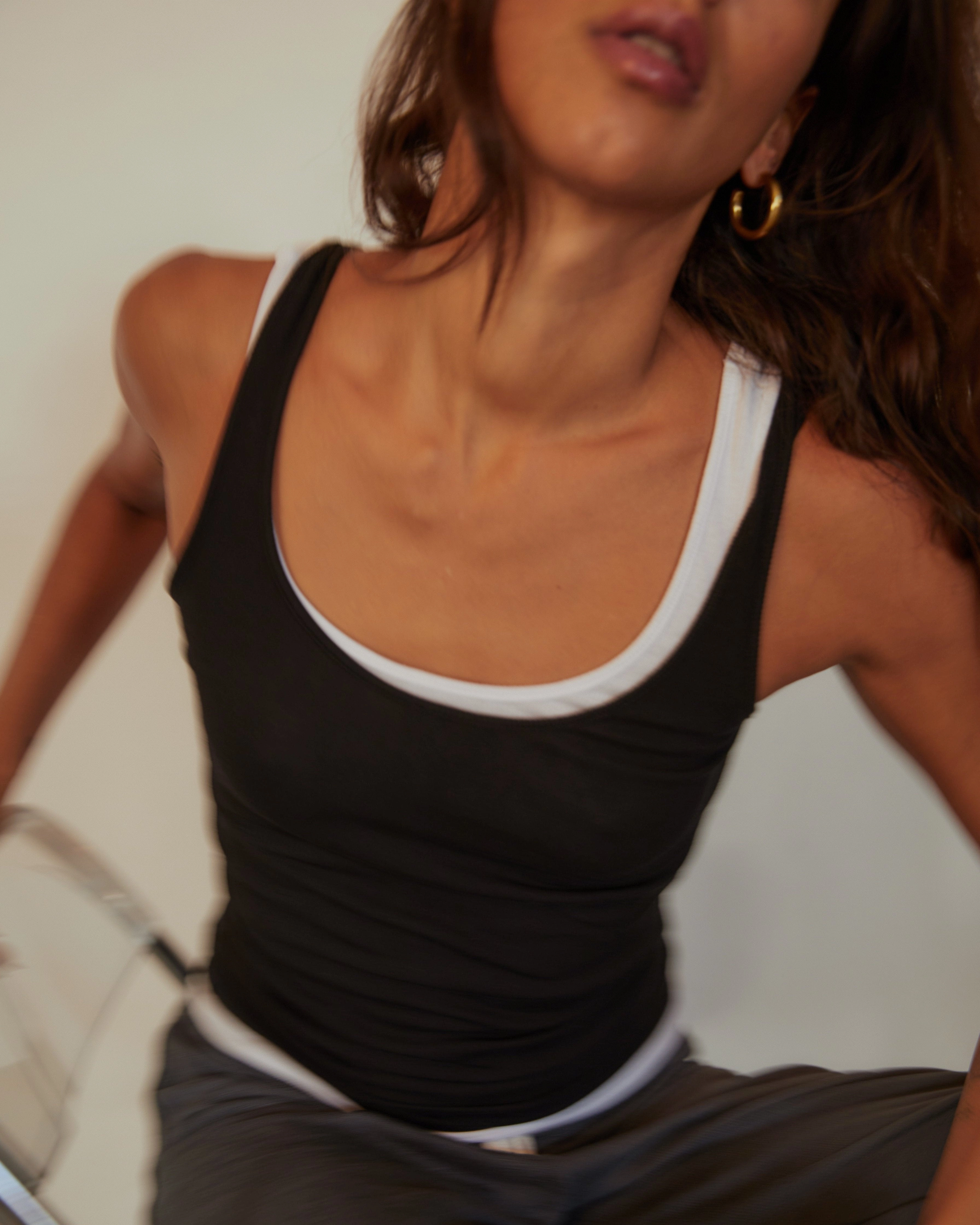 Supimafine Rib Scoop Neck Tank MeshPanel Biodegradable Fiber