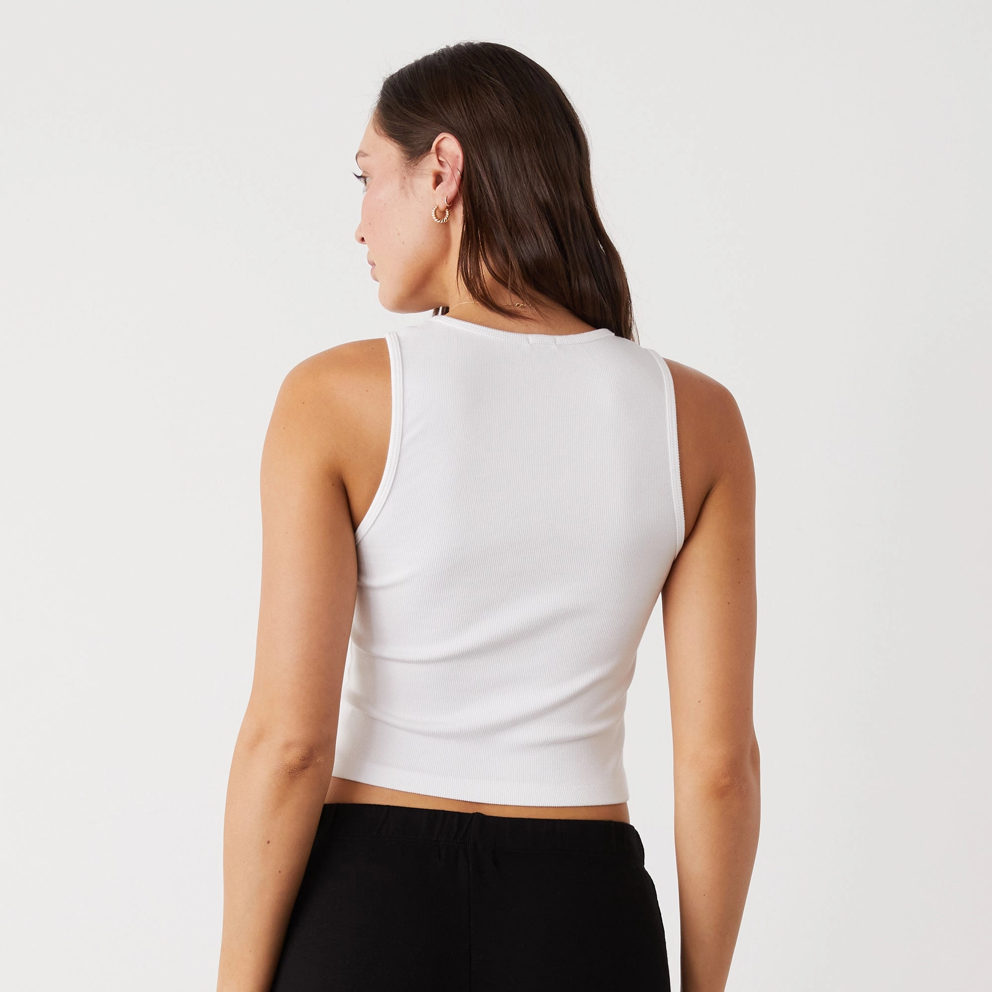 Supimaluxe Rib Crop High Neck Tank Cozy Fit Contrast Stitch Detail