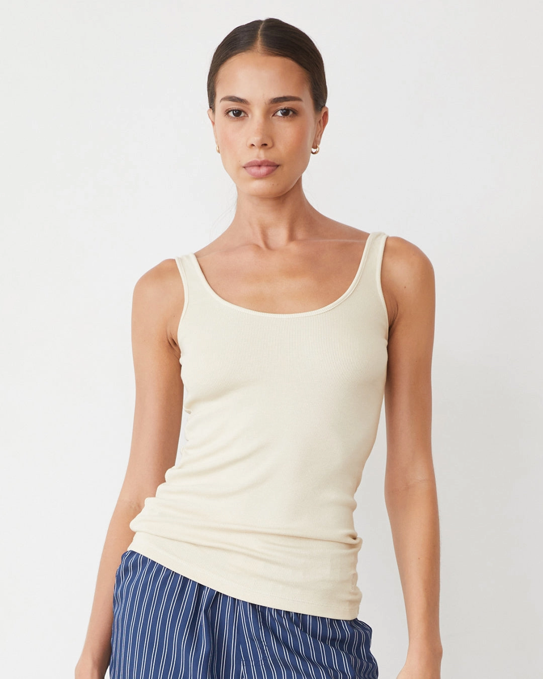 Supimaluxe Rib Scoop Neck Tank Double Needle Stitching