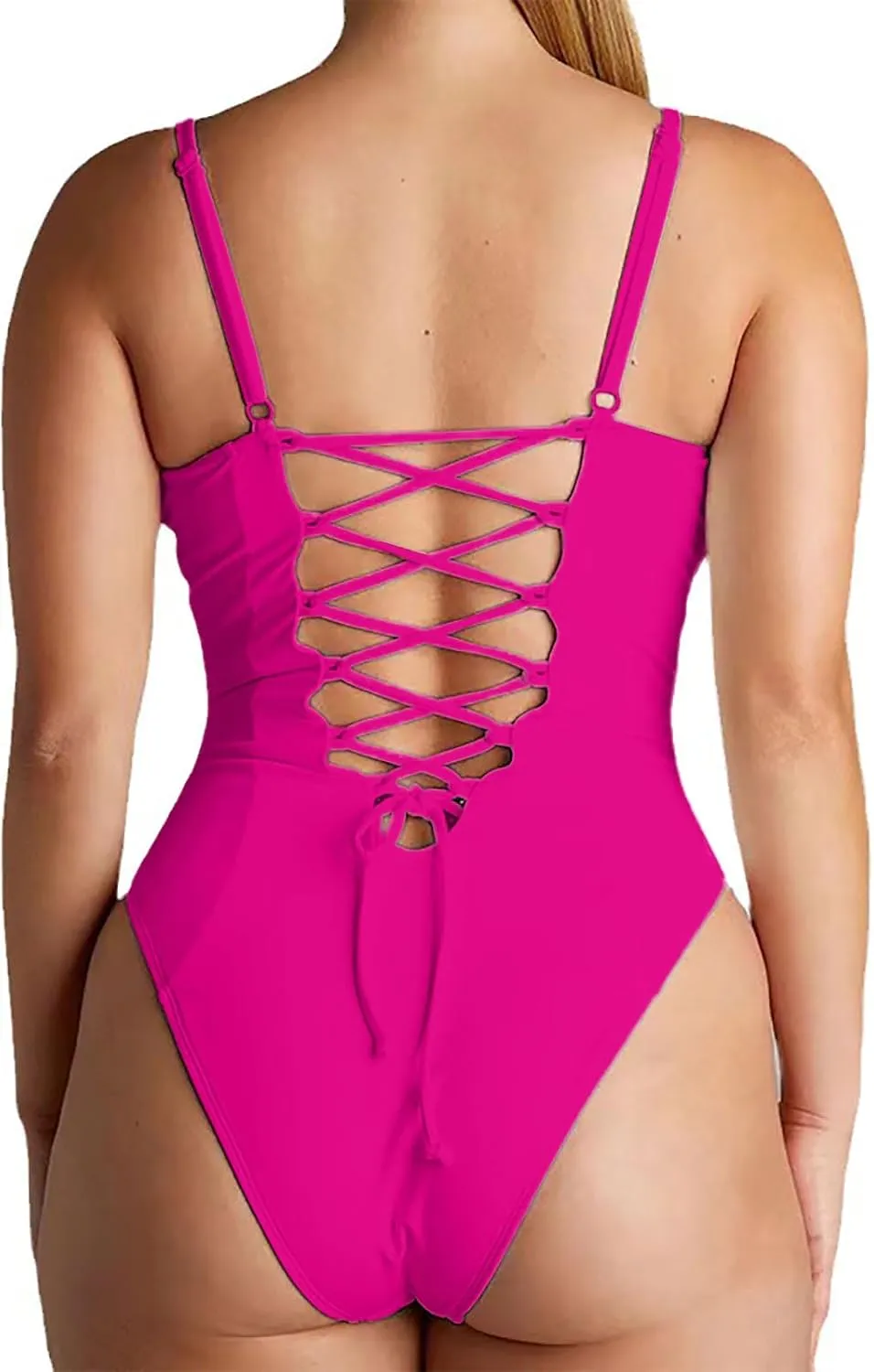 Suspender Deep V One Piece Swimsuit for Women Sexy Backless Tummy Control Bikini Swimwear Summer Beach Bathing Suit
