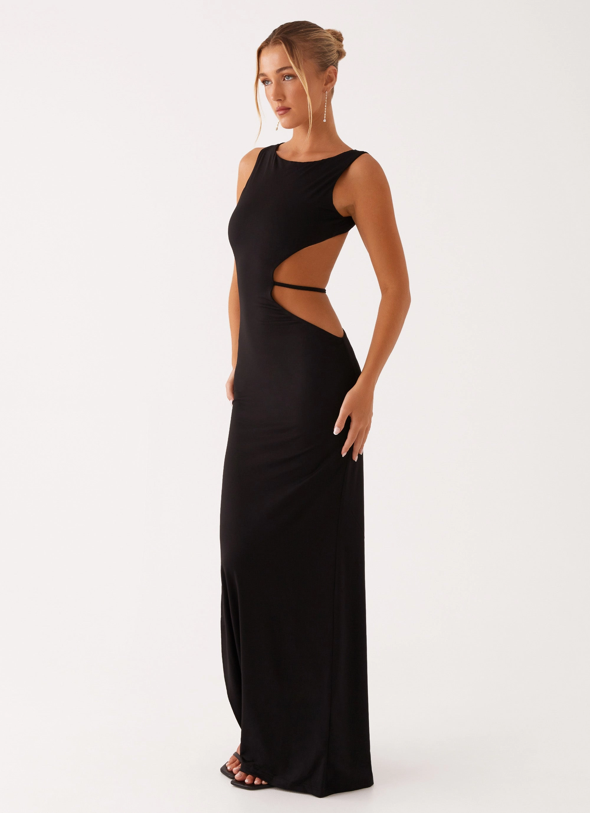 Layerable Piece Cool Draping Sutton Maxi Dress - Black