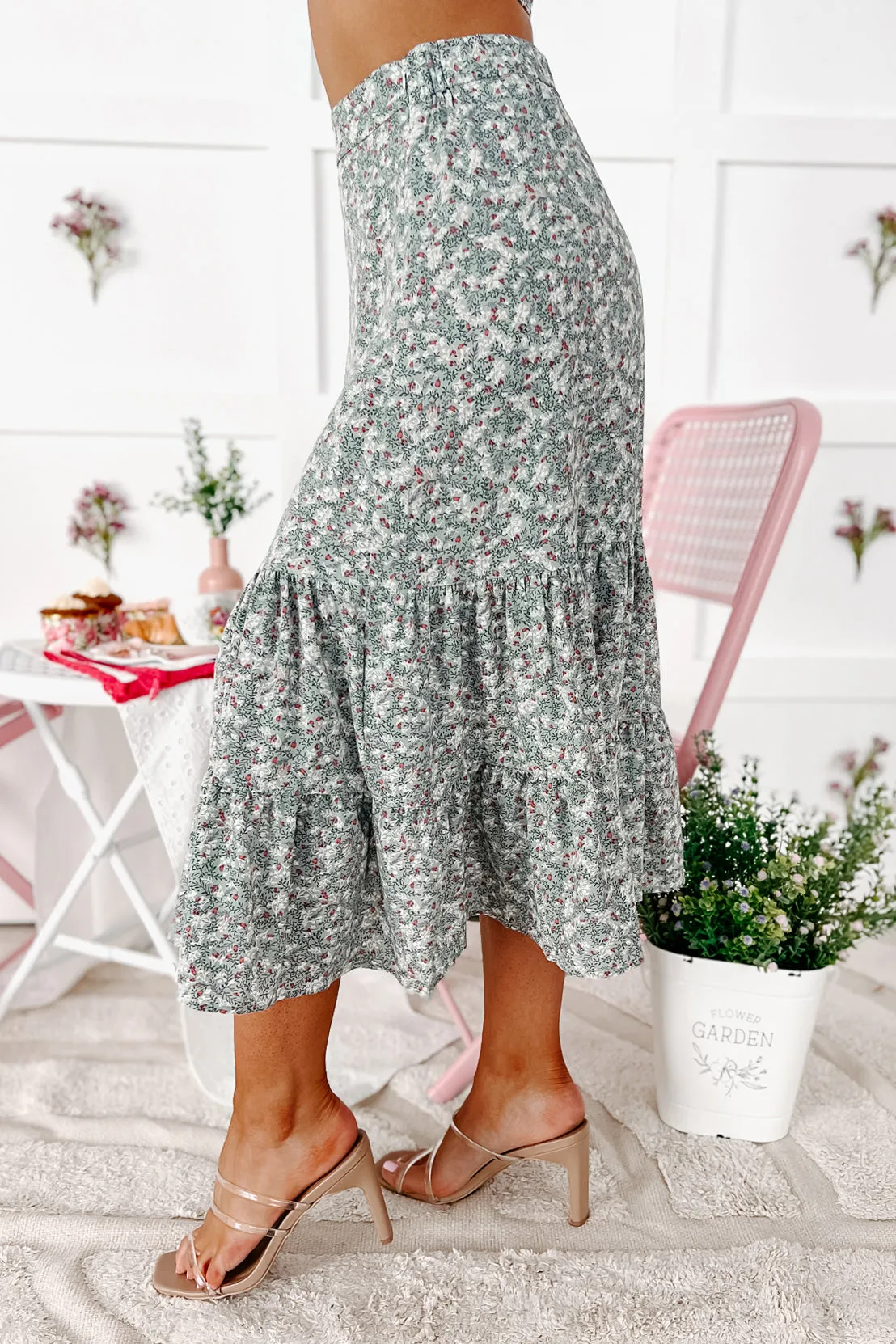 Sweet Blossoms Floral Crop Top & Skirt Set (Sage)