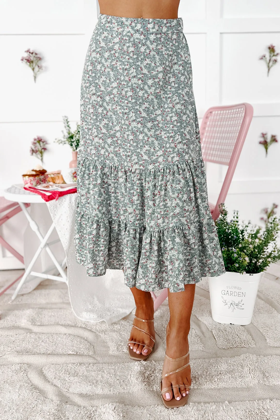 Sweet Blossoms Floral Crop Top & Skirt Set (Sage)