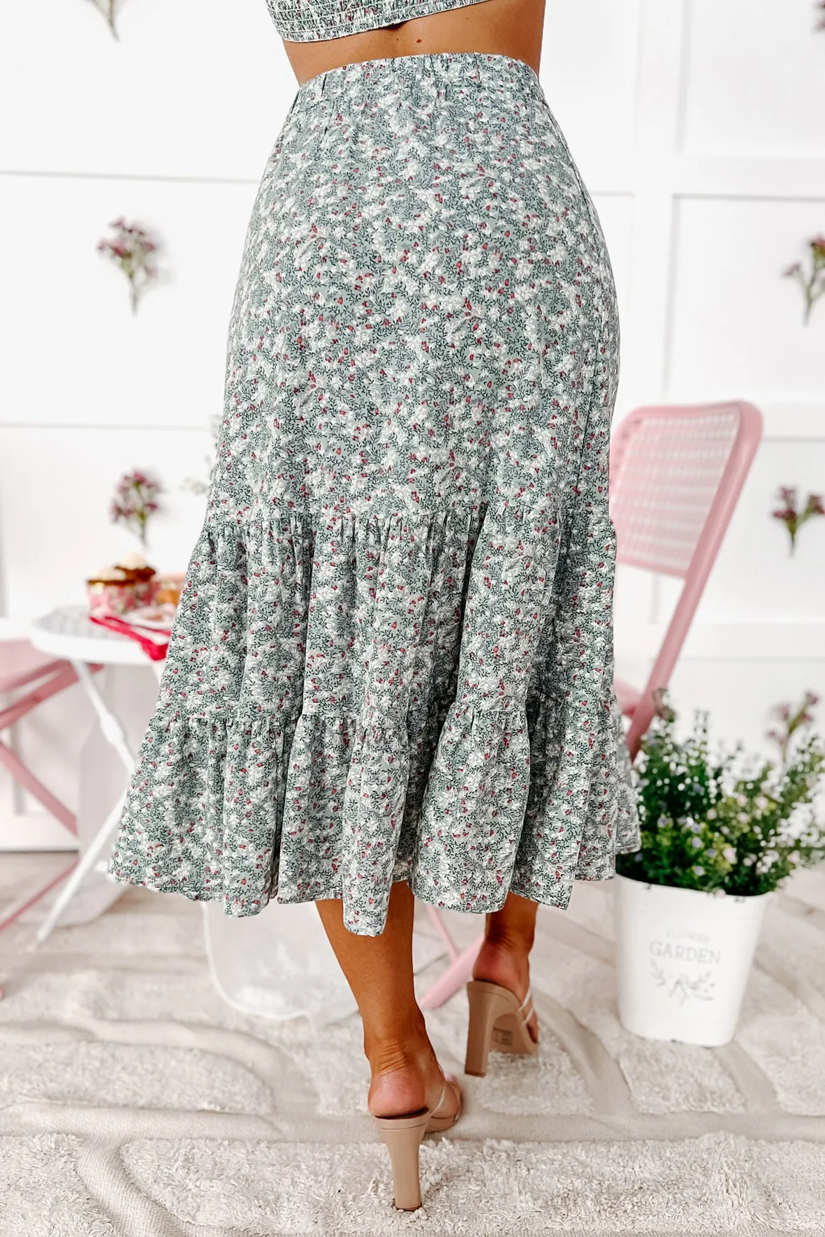 Sweet Blossoms Floral Crop Top & Skirt Set (Sage)