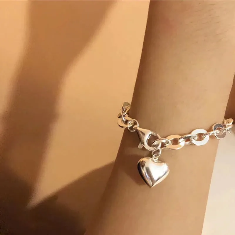 Sweet Love Heart Charm with Thick Chain Bracelets
