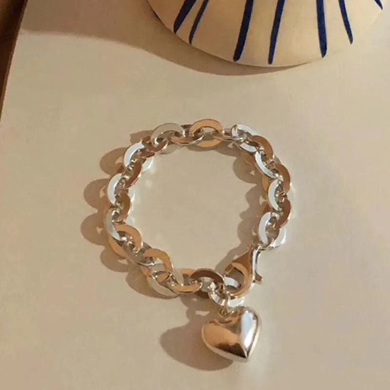 Sweet Love Heart Charm with Thick Chain Bracelets