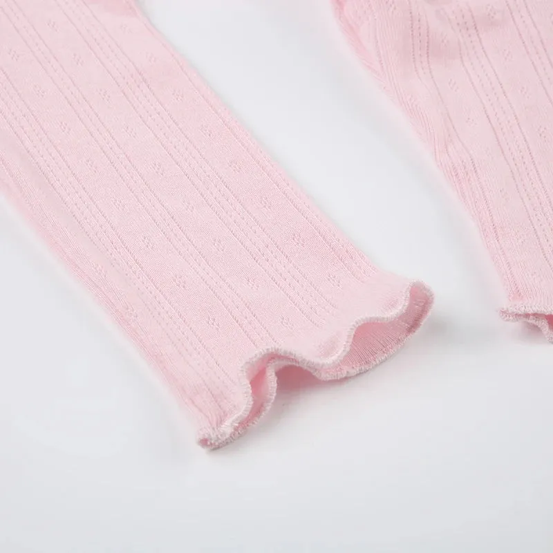 Sweet Pink Frill Bow Lace Crop Top