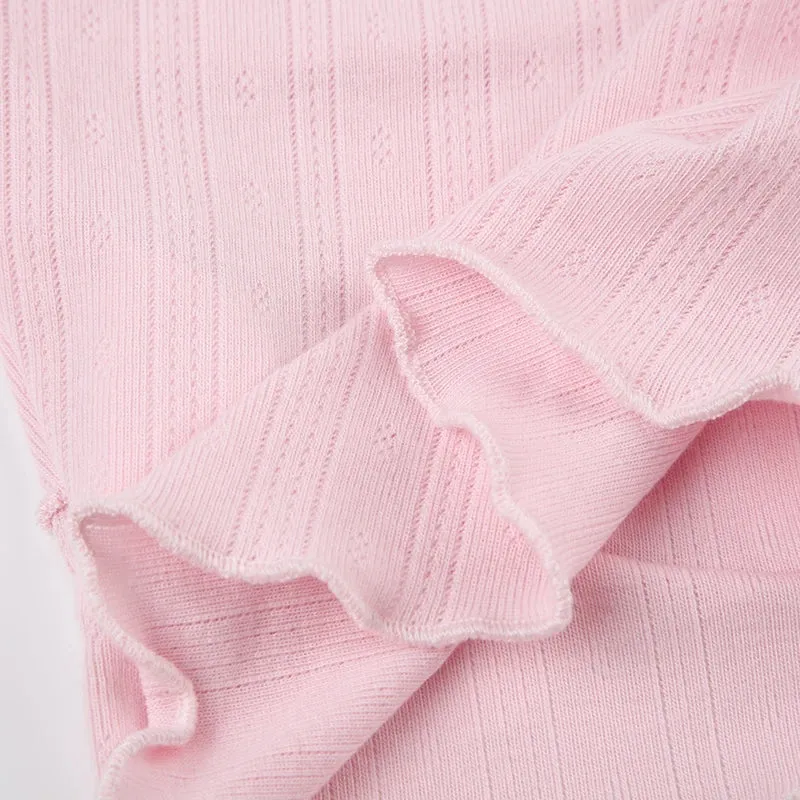Sweet Pink Frill Bow Lace Crop Top