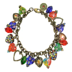 Sweet Romance Candy Glass Hearts Charm Bracelet