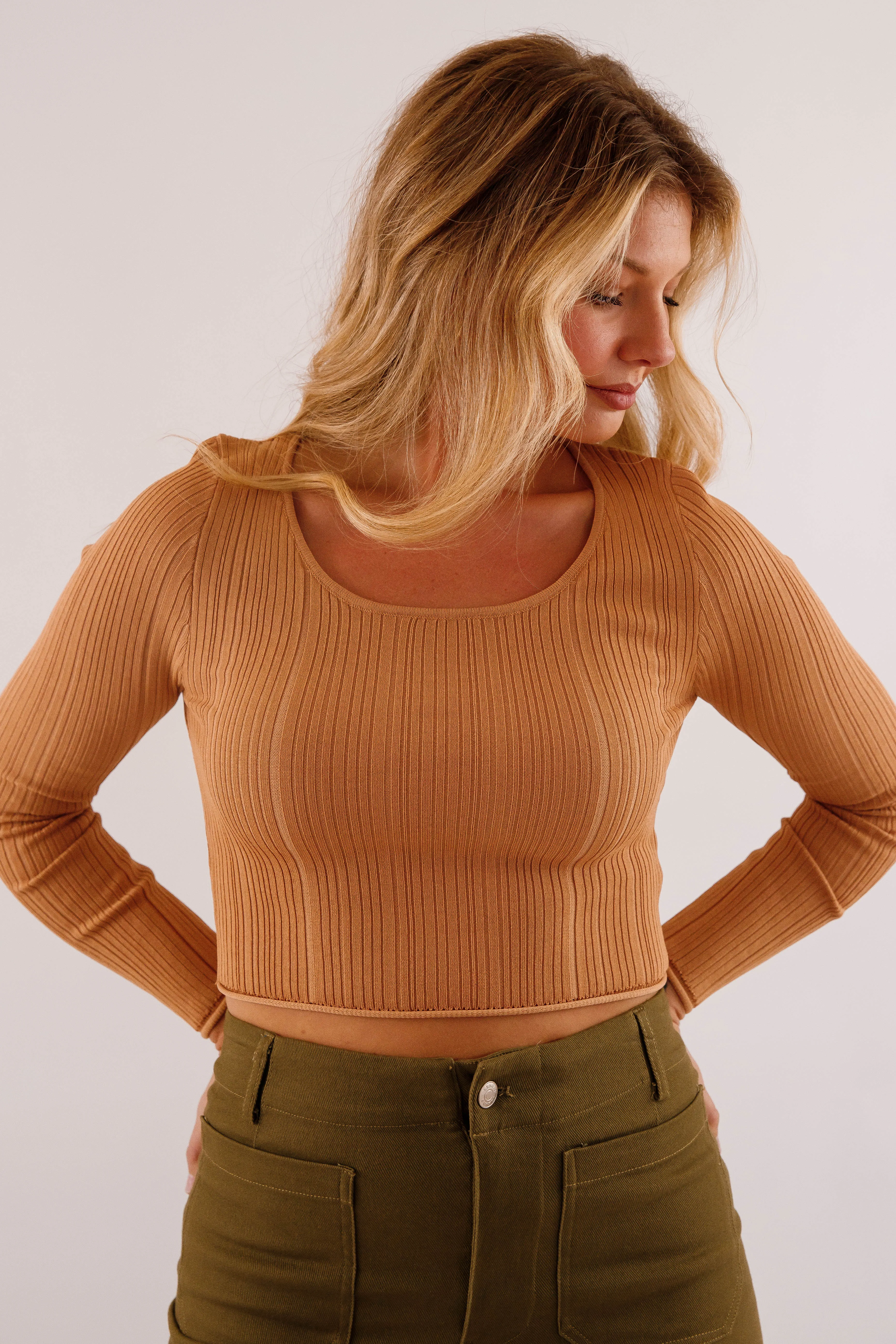 Sweet Sentiments Ribbed Top-Camel Anti Pilling Finish Simple Cut