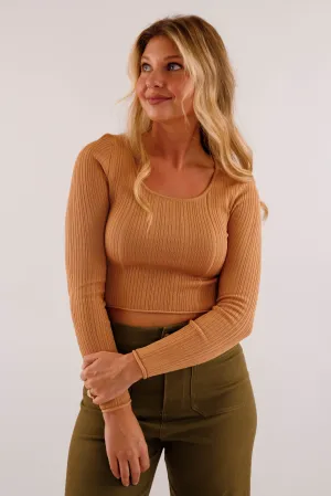 Sweet Sentiments Ribbed Top-Camel Lightweight texture Formal top Sweet Sentiments Ribbed Top-Camel
