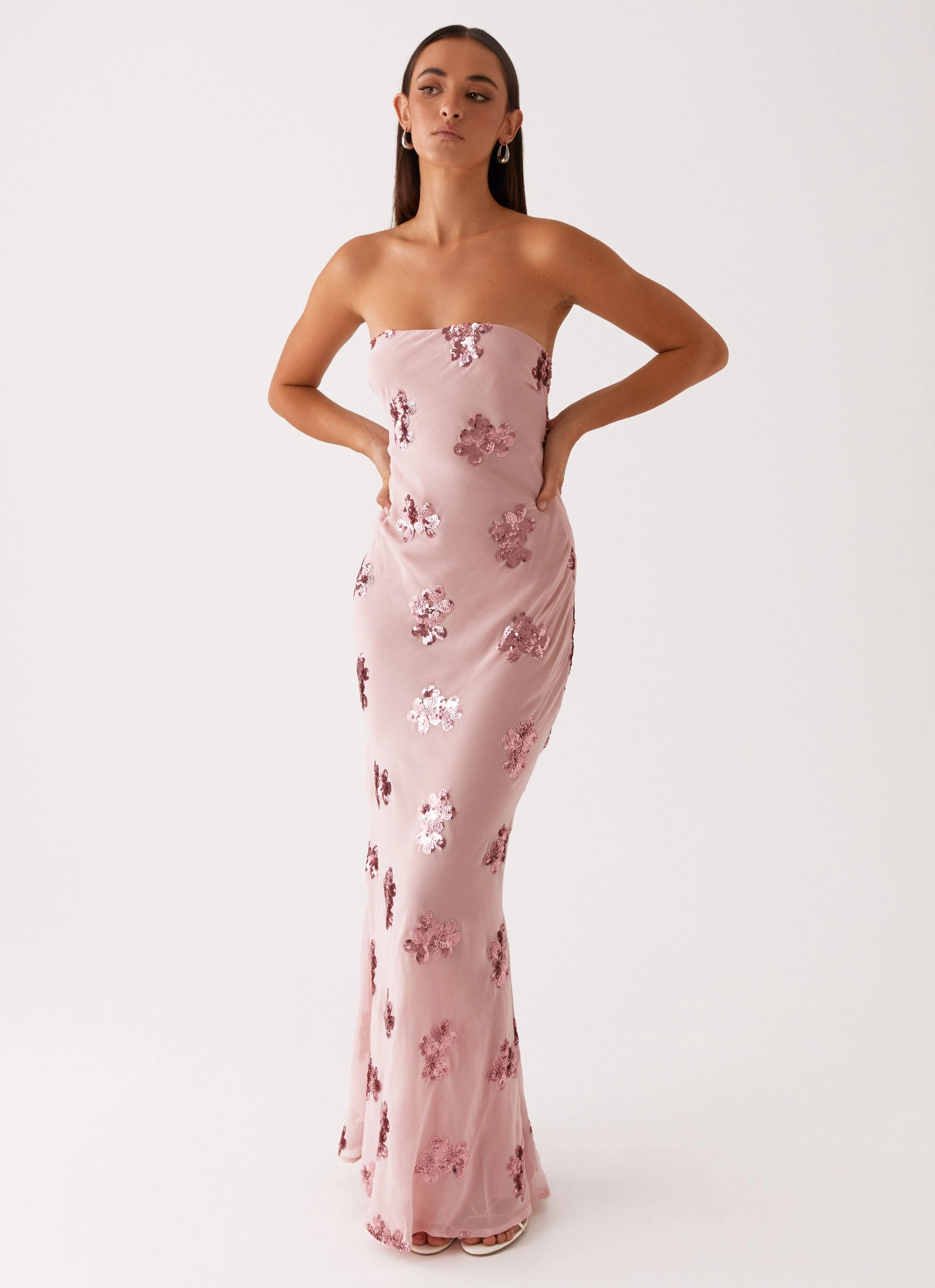 Subtle Elegance Metallic Finish Sweet Escape Sequin Maxi Dress - Baby Pink