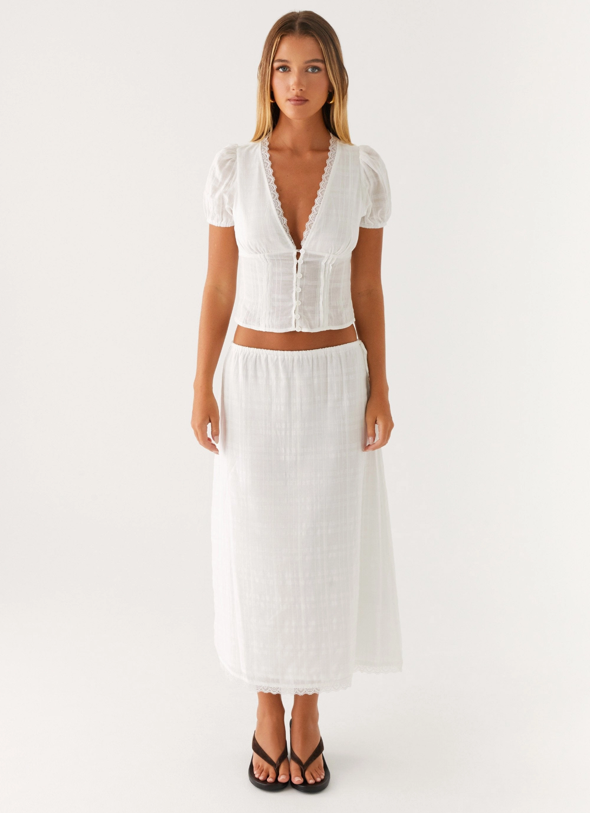 Sleeveless Top Sweet Lullaby Button Up Shirt - White