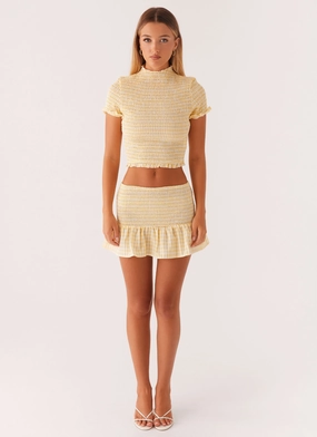 Sweetest Pie Mini Skirt - Yellow Gingham Body shaping Sweetest Pie Mini Skirt - Yellow Gingham Perfect Fit Wear