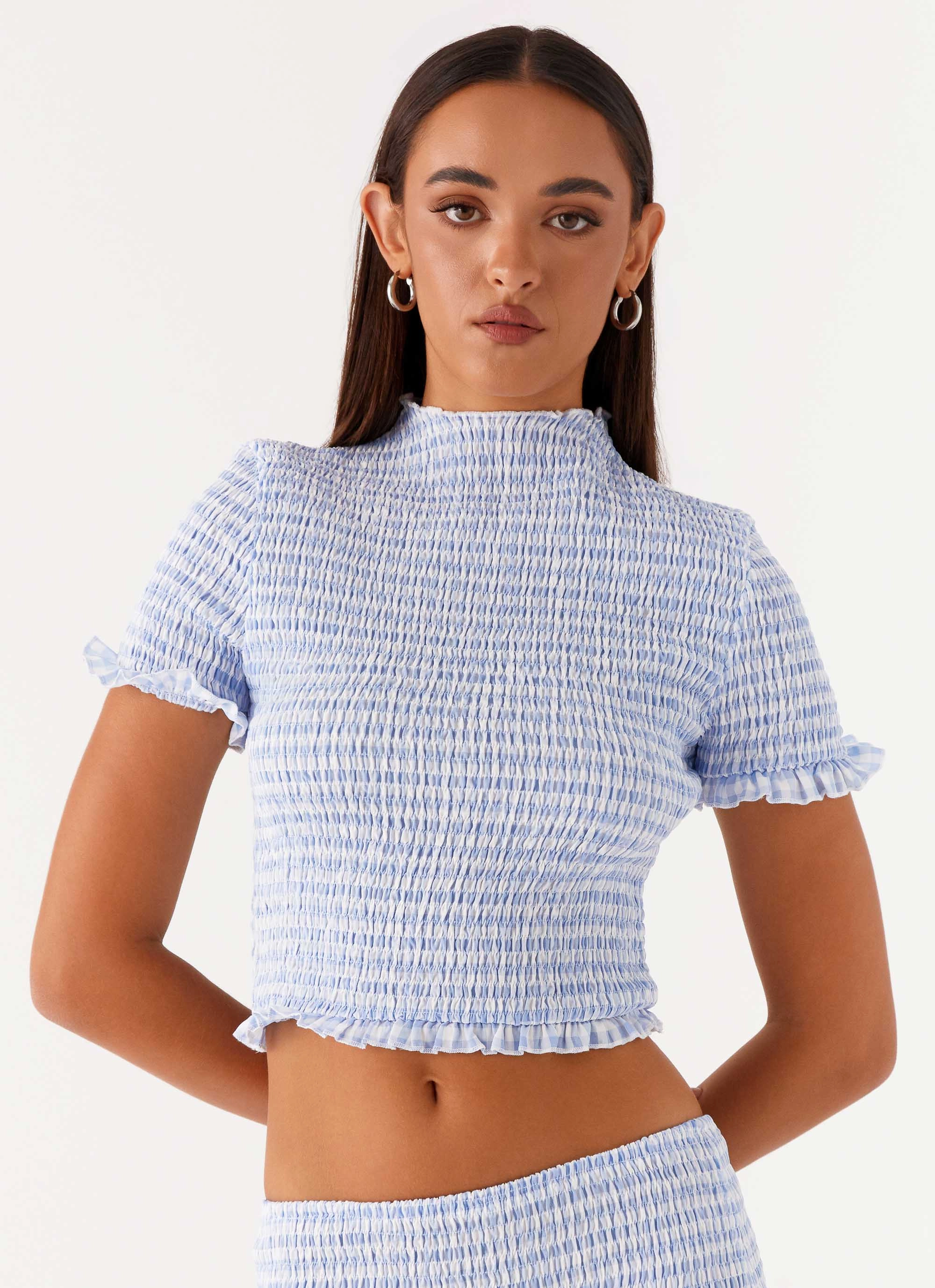 GarmentWashed Softness Earthy Tone Colorways Sweetest Pie T-Shirt - Baby Blue Gingham