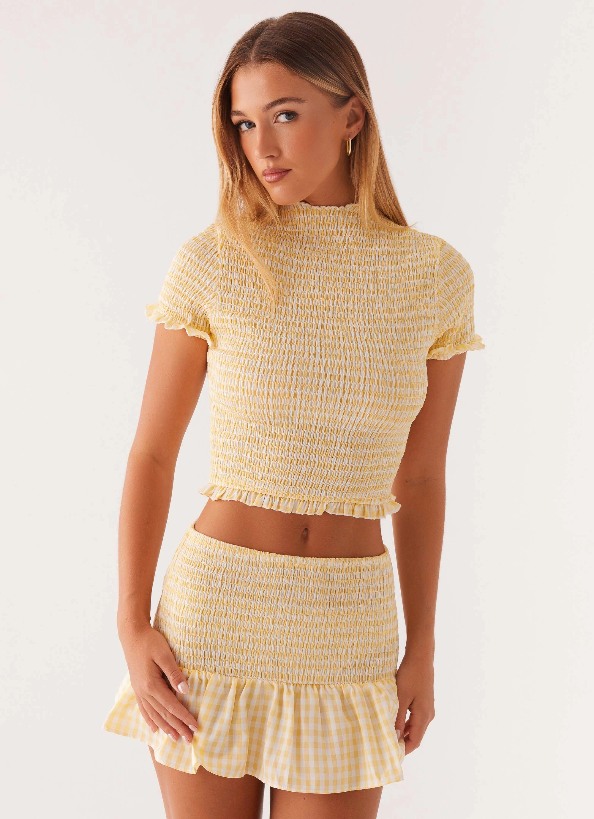 Sweetest Pie T-Shirt - Yellow Gingham Ergonomic Shoulder Shape