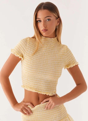 Sweetest Pie T-Shirt - Yellow Gingham Tagless Labeling Breathable Material Sweetest Pie T-Shirt - Yellow Gingham
