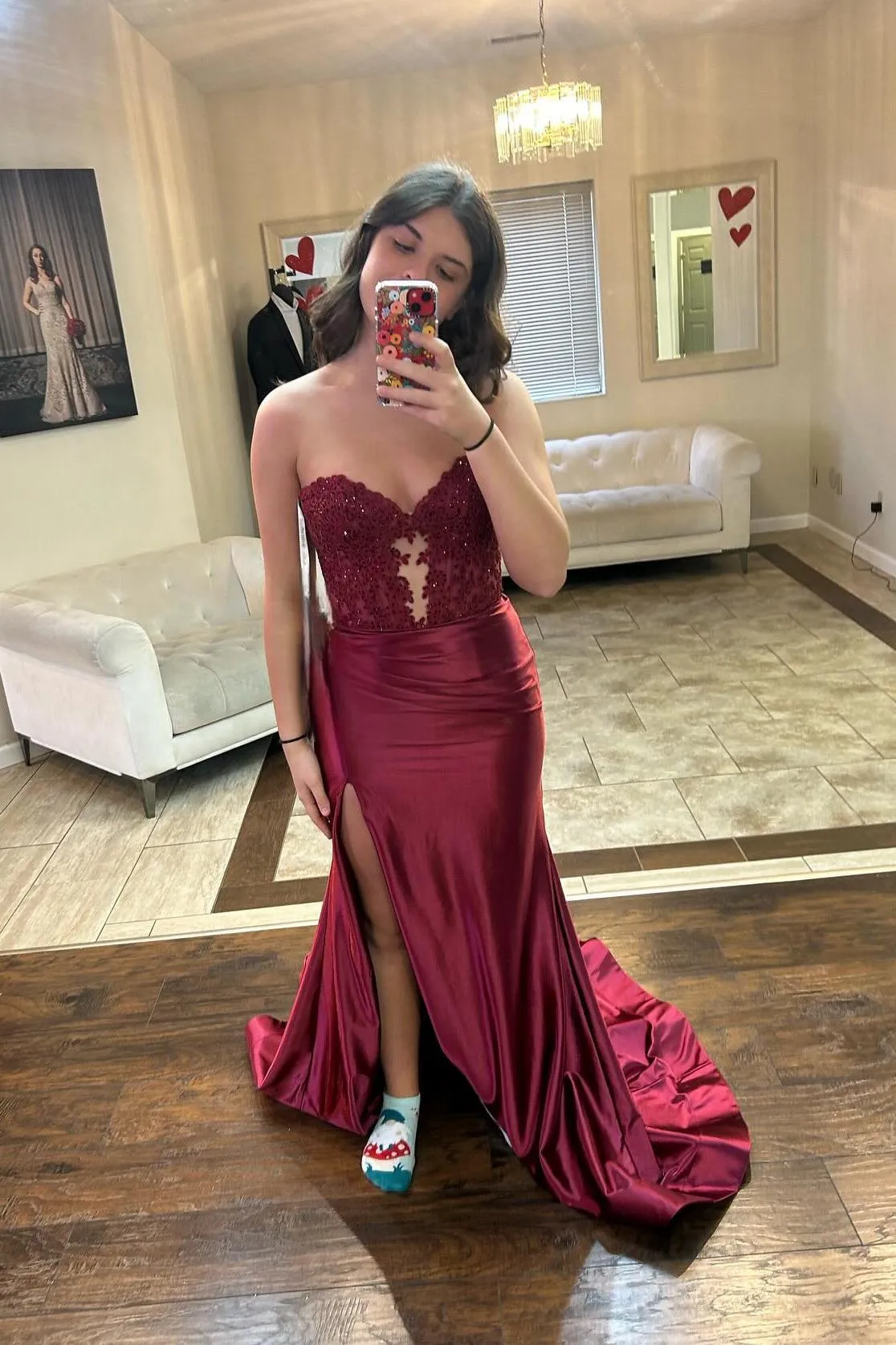 Sweetheart Blue Appliques Fitted Long Formal Dress