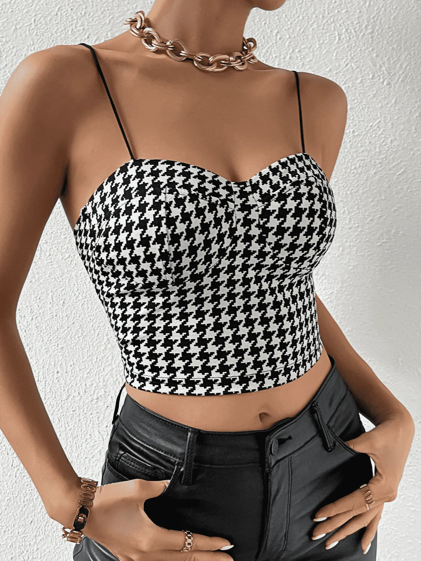 Sweetheart Neck Houndstooth Cami