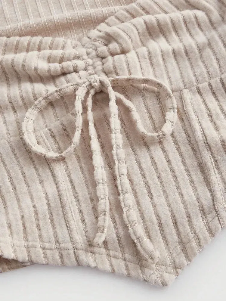 Sweetheart Neck Rib-Knit Flare Sleeve Crop Top