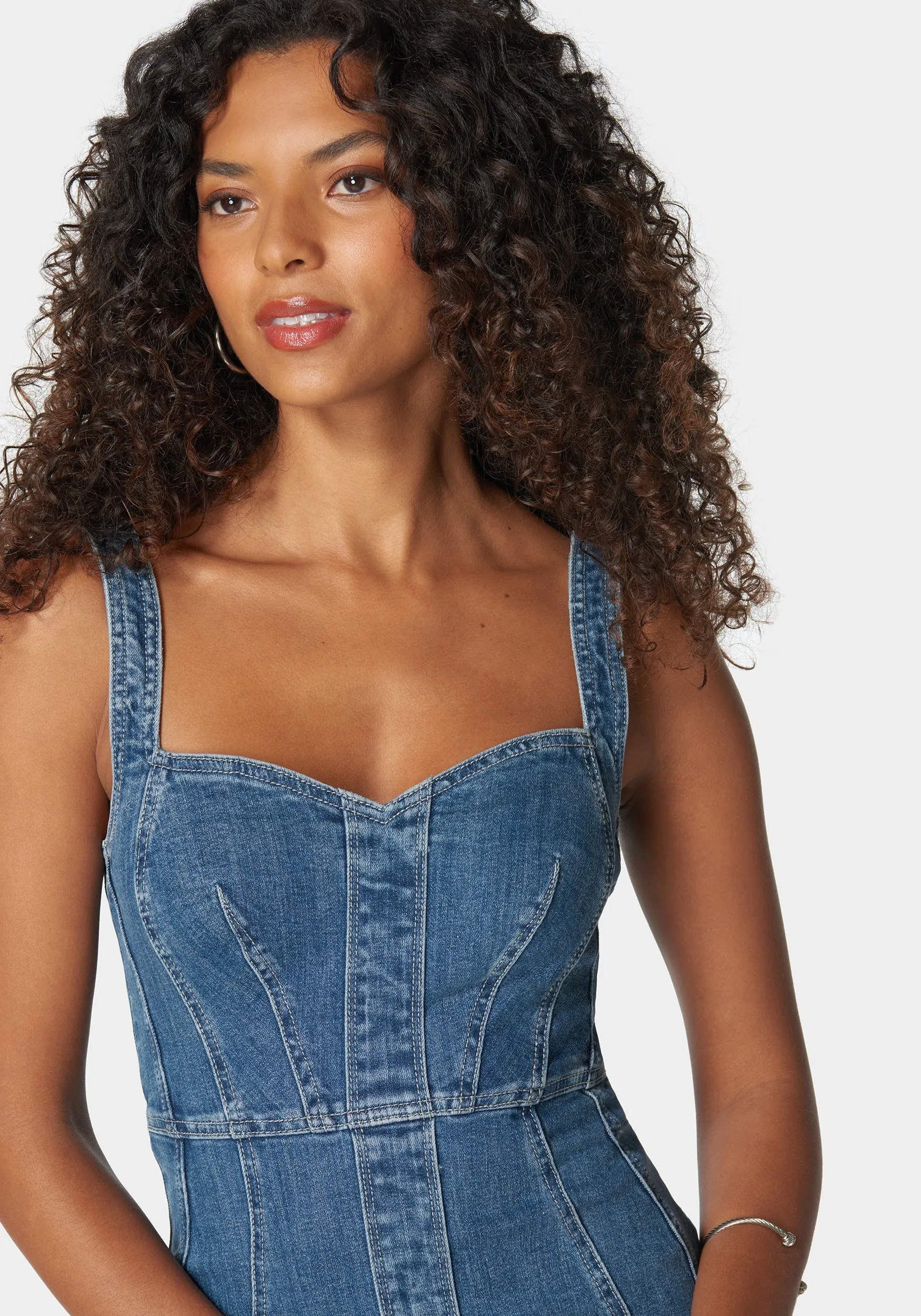 Sweetheart Neck Trumpet Denim Dress