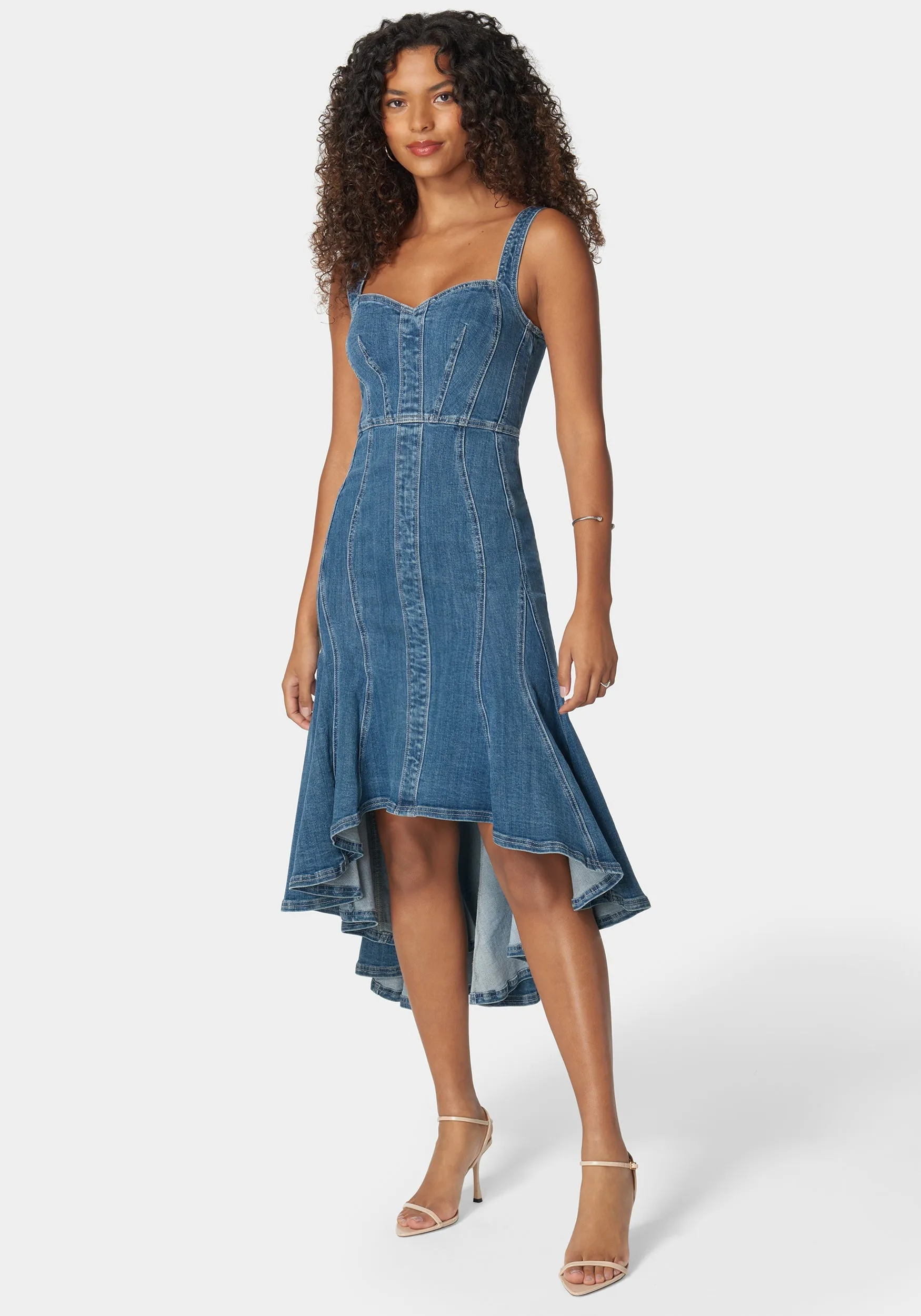 Sweetheart Neck Trumpet Denim Dress