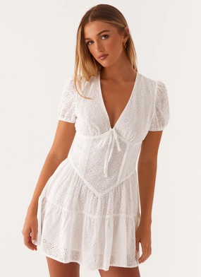 Sweetness Mini Dress - White tie waist Sweetness Mini Dress - White Effortless weekend dress Smart Shape