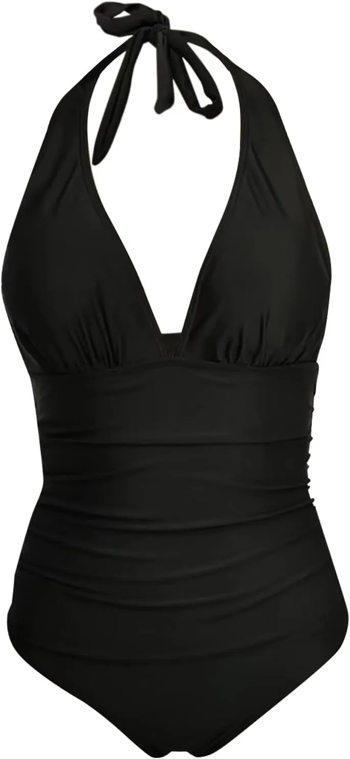 Swimsuit Women One Piece Mesh Hollow Out Monokini V Neck Bathing Suit Ruched Slimming Bathing Suit Bathing Suit for