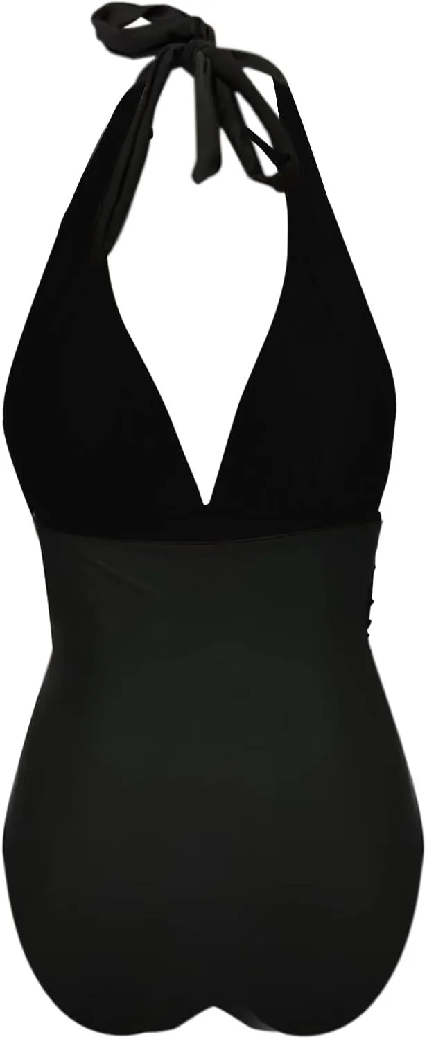 Swimsuit Women One Piece Mesh Hollow Out Monokini V Neck Bathing Suit Ruched Slimming Bathing Suit Bathing Suit for