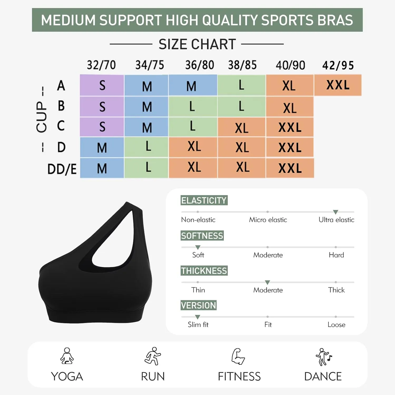 Sykooria Womens One Shoulder Sports Bras Workout Left Strap Yoga Bras Cute Medium Support Crop Tops