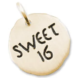 Tag- Sweet 16 Charm in Yellow Gold Plated