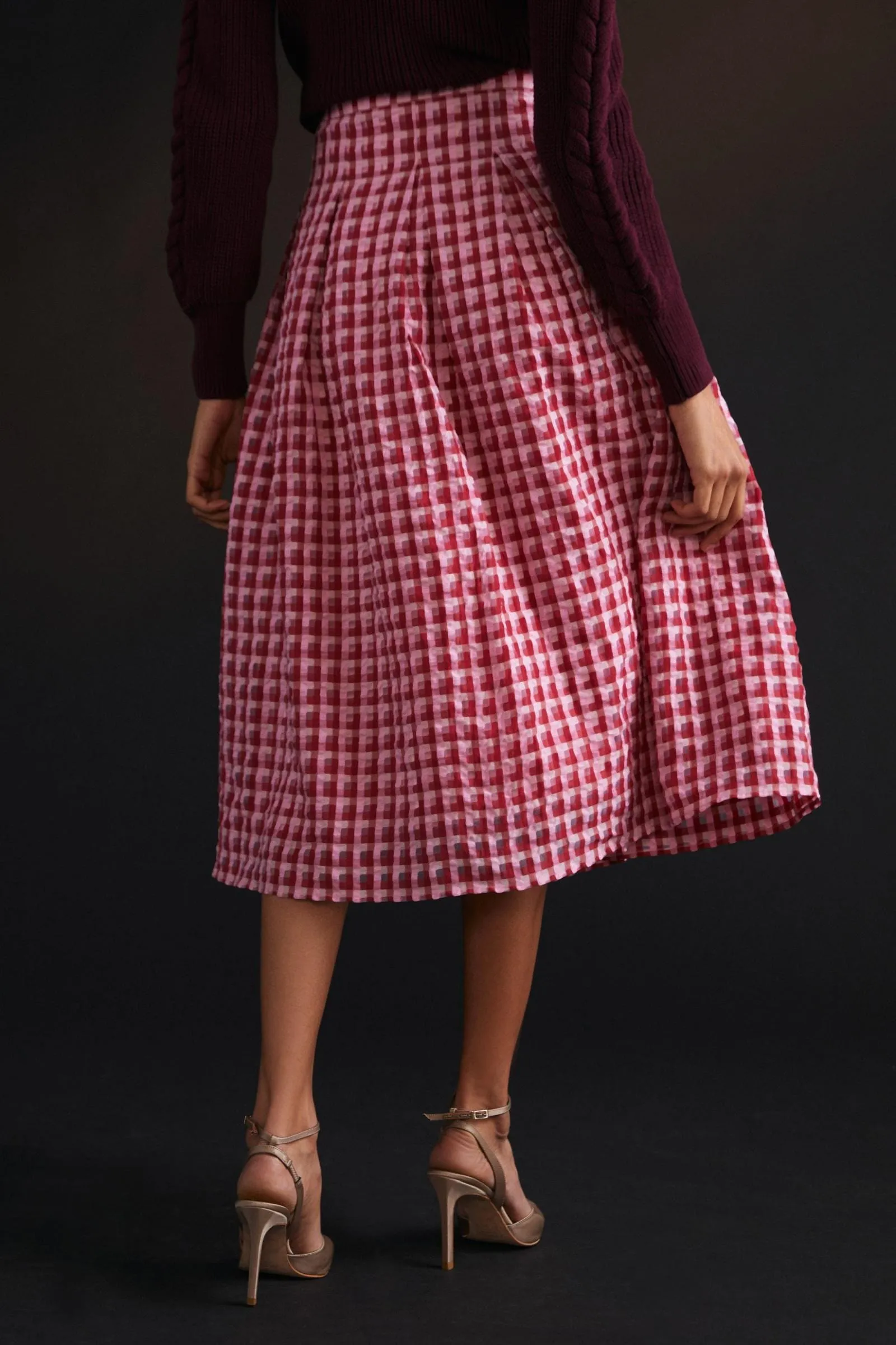 Textured Plaid Midi Skirt Airy Comfort Urban Fit