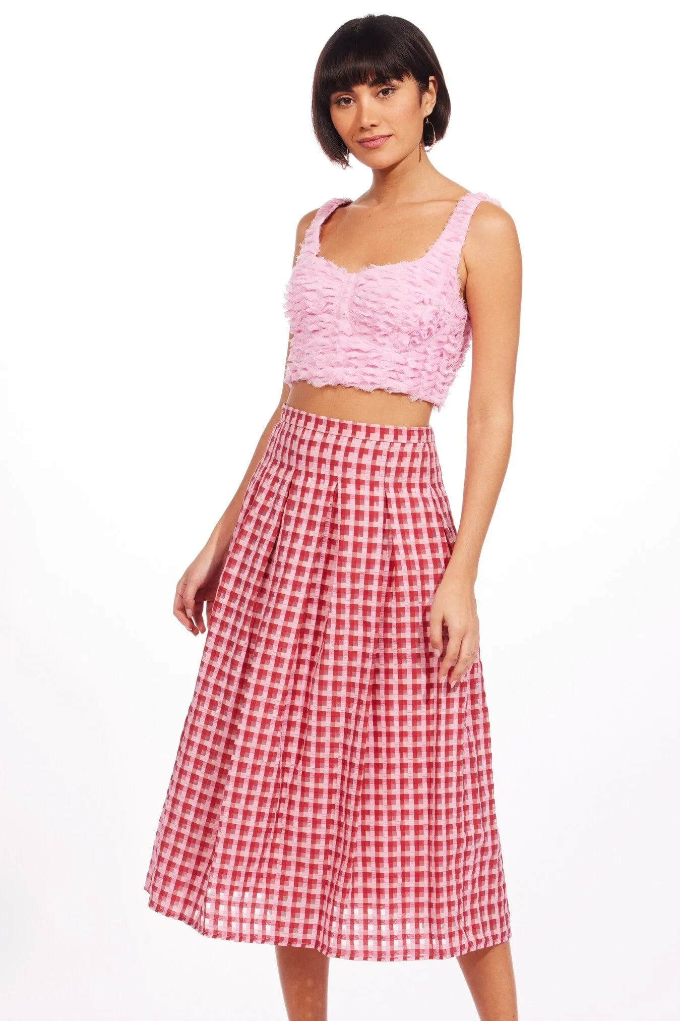 Creative Look Street Attire Textured Plaid Midi Skirt