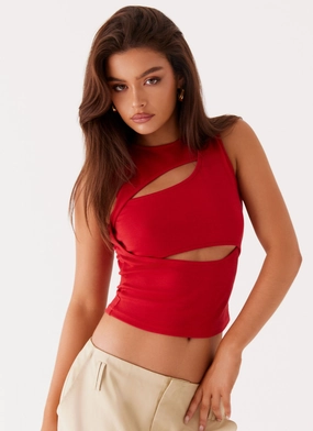 Tagless Label Design Beyond Cut Out Mesh Top - Red NonPill Surface Treatment Beyond Cut Out Mesh Top - Red