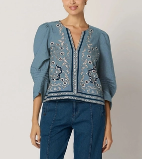Tagless Neck Label Farrah Blouse | Cardamon Blue Farrah Blouse | Cardamon Blue Flexible Ribbed Cuffs MicroPerforated Details