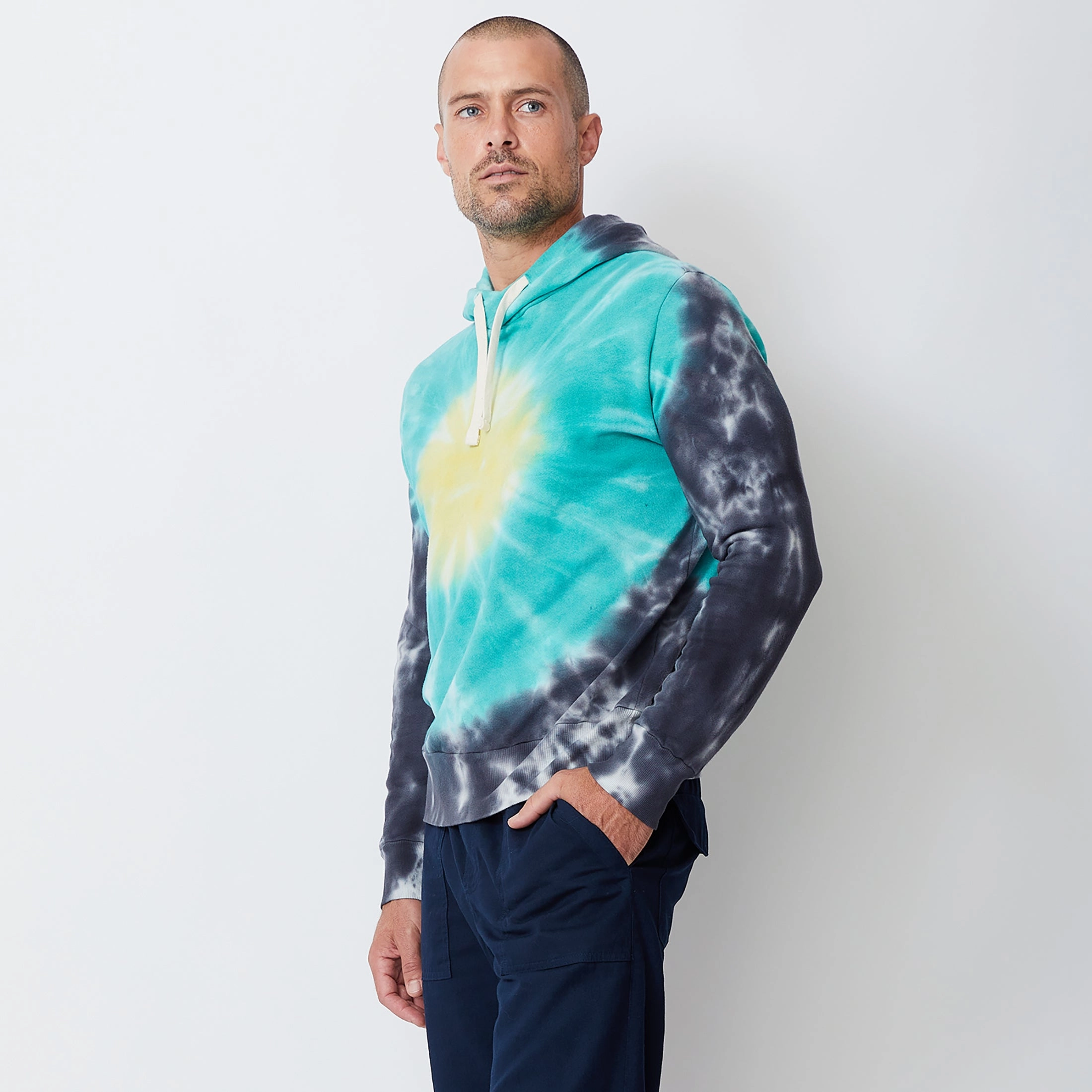 Ergonomic Shoulder Cut Sunburst Tie Dye Pullover Hoody